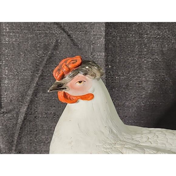Antique Staffordshire Bisque Porcelain Hen Chicken on Nest Bowl Box Eggs England - Picture 2 of 9